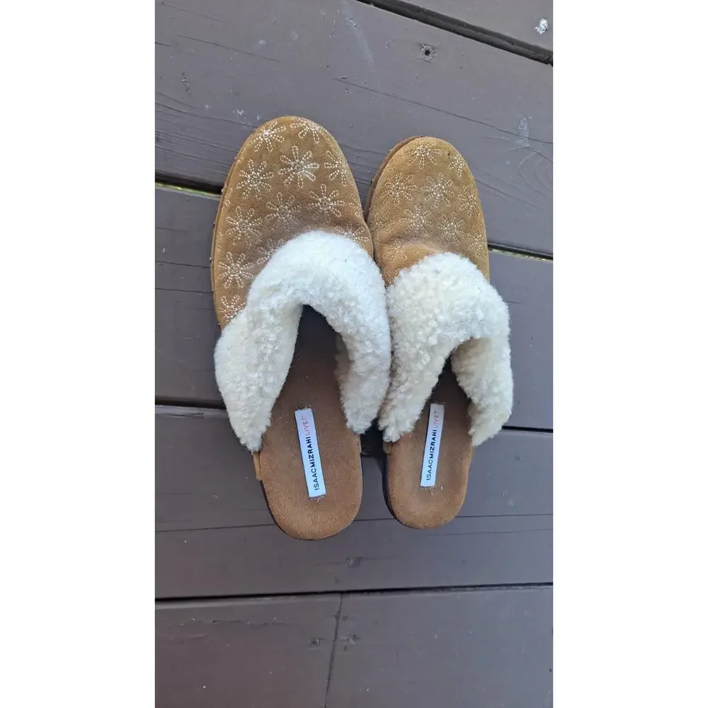 Isaac Mizrahi Tan Size 8M Women's Leather Genuine Shearling Oak Slip-On Mule - Picture 5 of 6